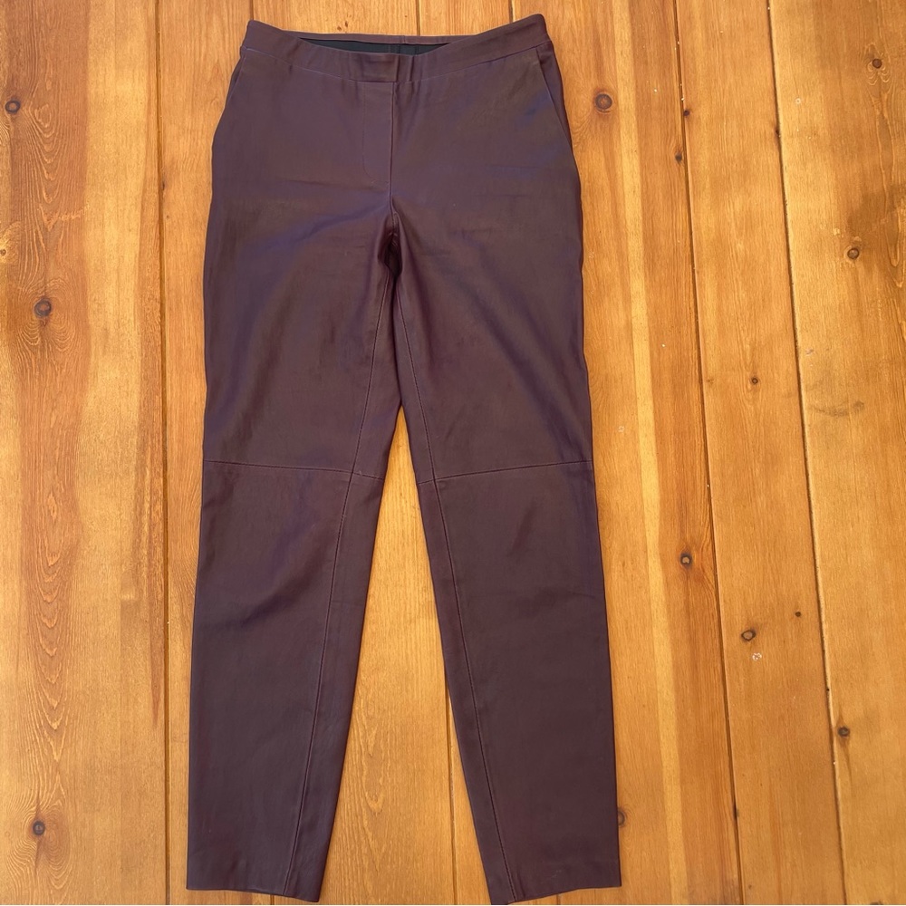 Theory Faux Leather Skinny Pants Burgundy Plum Size 0